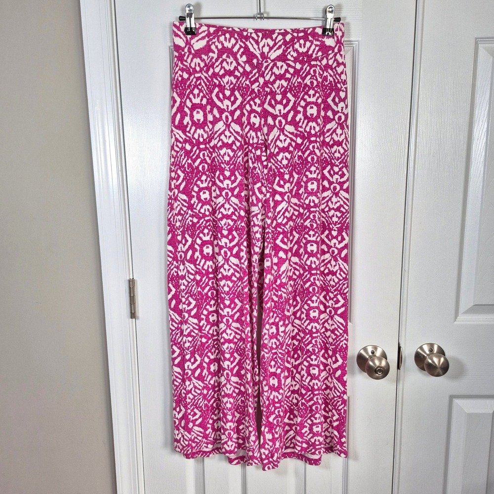 Lauren Ralph Lauren hot pink white damask print wide leg palazzo pants womens XS - Picture 2 of 9